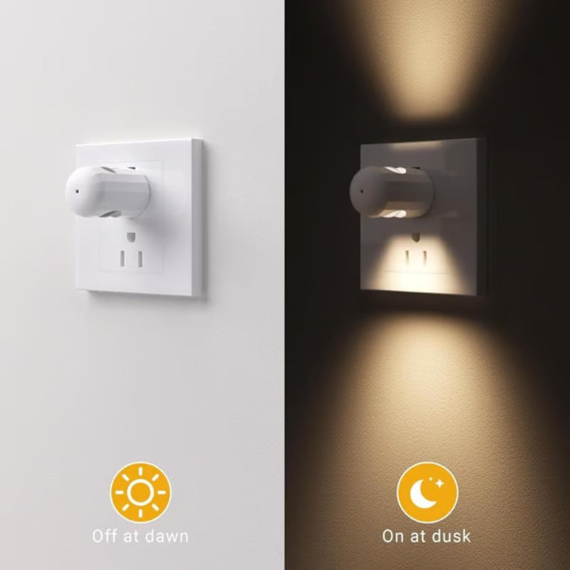 đSmart LED-nattlampa för vĂ€gguttag med automatisk dimmer