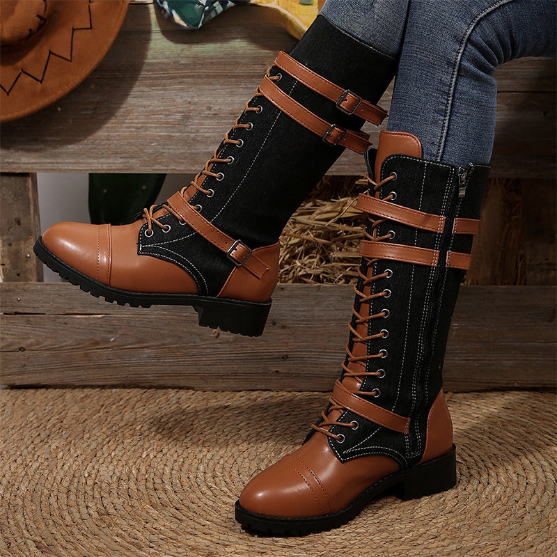 đ„49 % rabatt - Vintage combat boots för damer med snörning och spĂ€nne