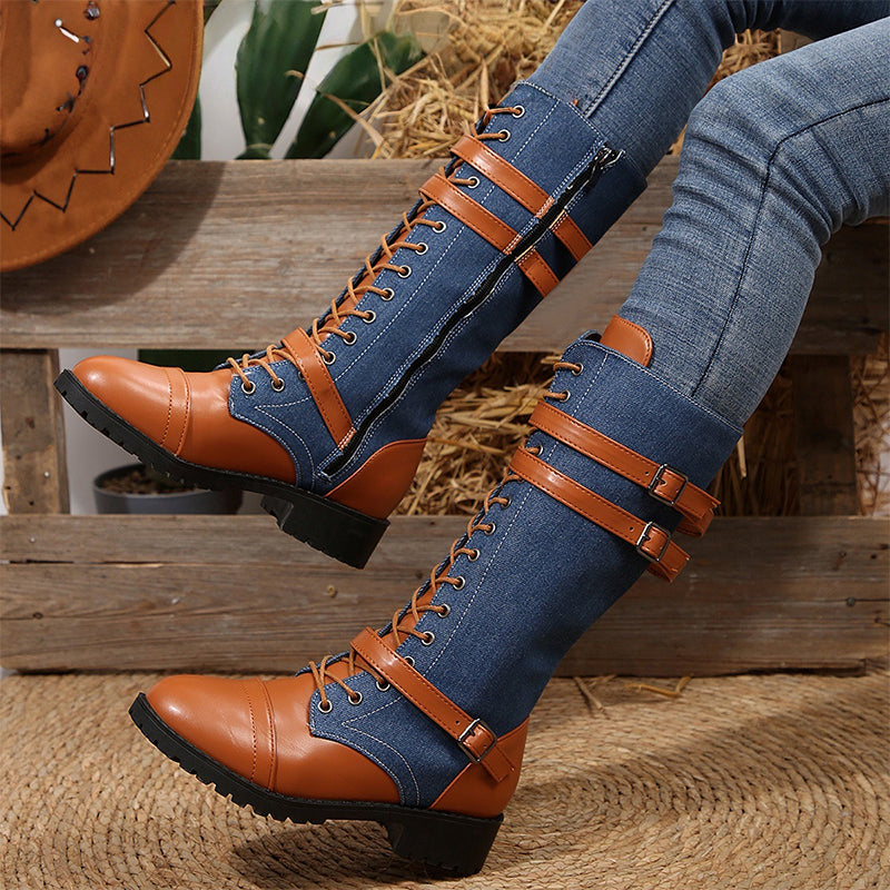 đ„49 % rabatt - Vintage combat boots för damer med snörning och spĂ€nne