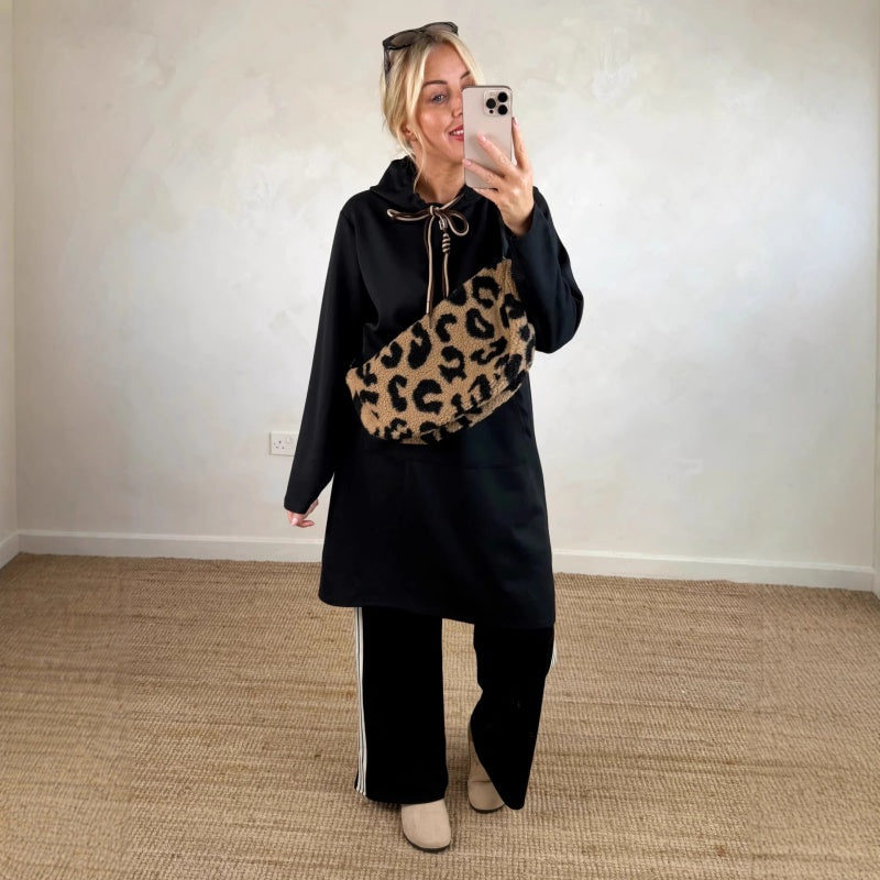Oversized lång hoodiekjol med fickor för damer