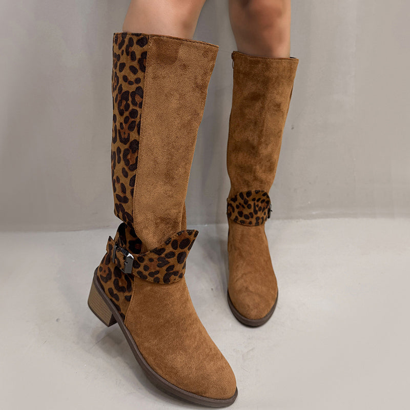 Ridstövlar för damer med leopardmönster