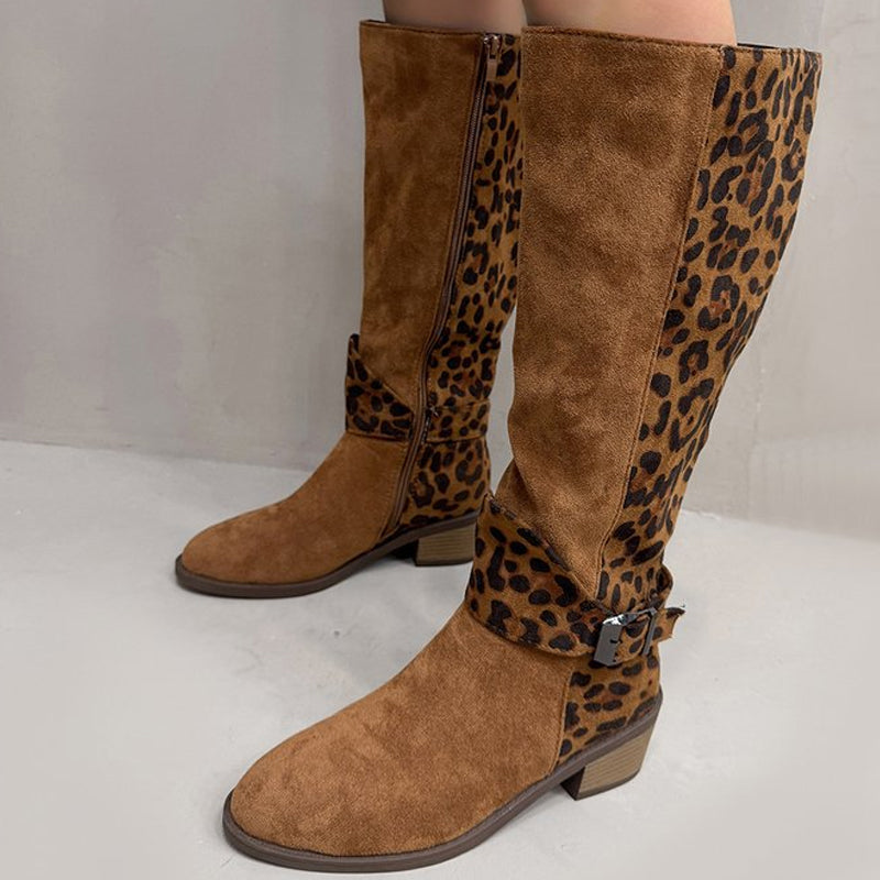 Ridstövlar för damer med leopardmönster