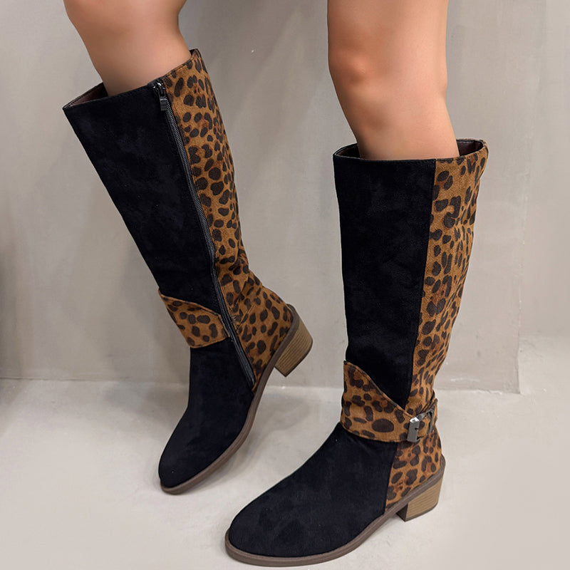 Ridstövlar för damer med leopardmönster