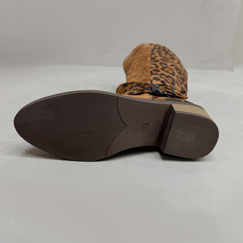 Ridstövlar för damer med leopardmönster