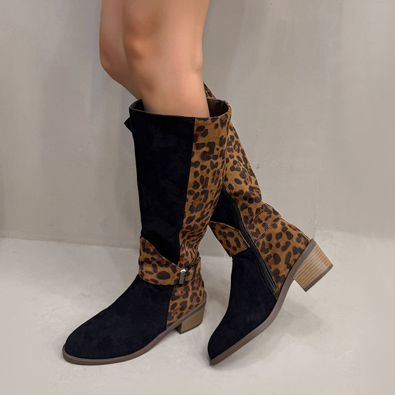 Ridstövlar för damer med leopardmönster