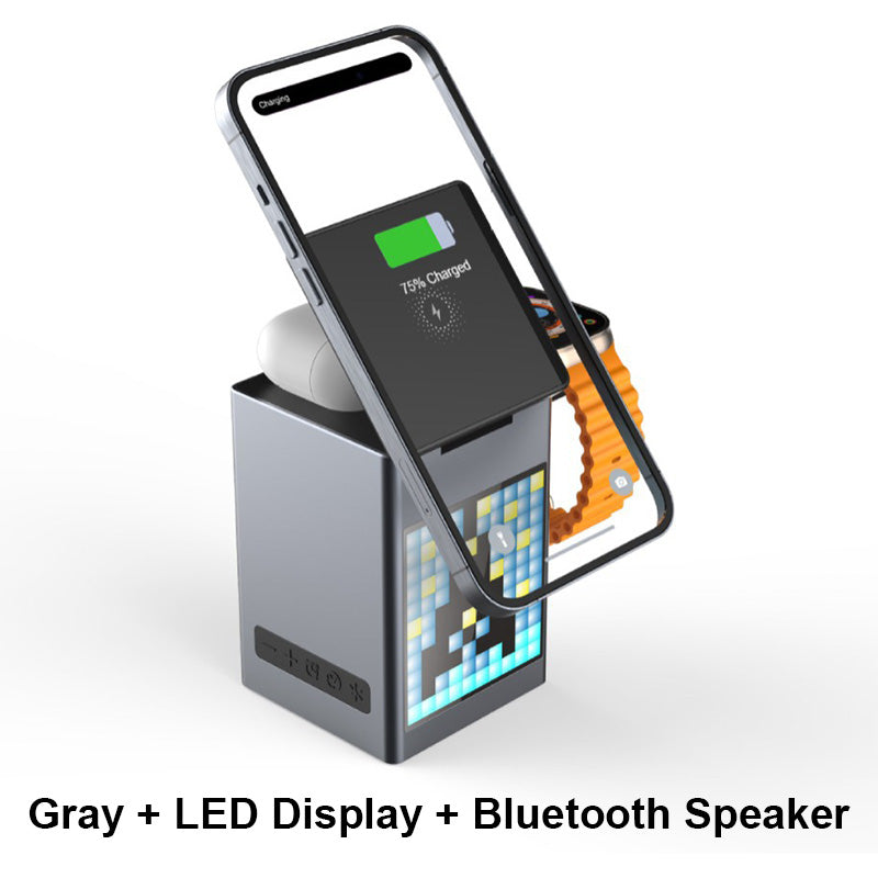 📢📢50 % RABATT !! ⏰Multifunktionell laddningsstation med inbyggd Bluetooth-högtalare och klocka