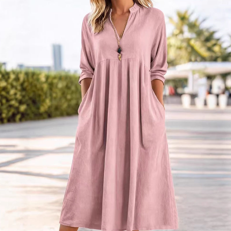đ 60% RABATT đż | Casual Midi-klĂ€nning â V-ringning, Fickor & Empiremidja