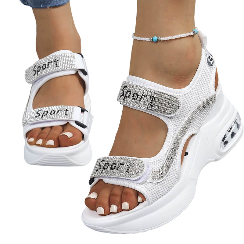 đ„Senaste erbjudande â 50 % rabatt â Trendiga ortopediska sandaler för damer med c-sulaompensĂ©e ornĂ©es de strass