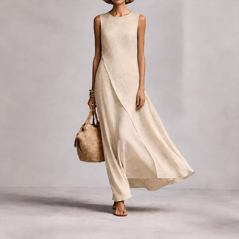 Elegant asymmetrisk ärmlös maxiklänning