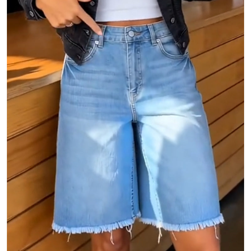 đž Dam casual fransade denimshorts â hög midja, slitna detaljer & perfekta för en bohemisk sommarstil, enkla att matcha đž