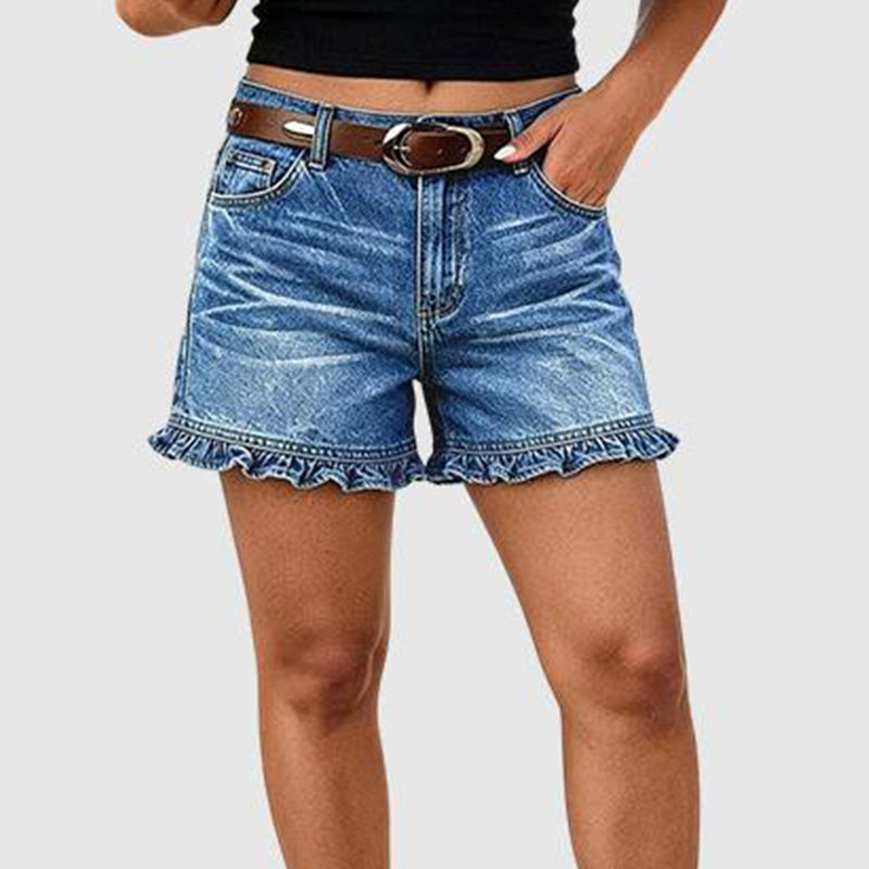 Stretchiga cargoshorts i denim för kvinnor – bekväma shorts med medelhög midja i arbetsklädesstil