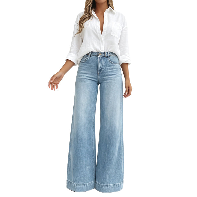 đ„50% rabatt! đ Vintage högmidjade bredbenta jeans â benförlĂ€ngande, bekvĂ€m passform, enkel att styla dag som kvĂ€ll. âš