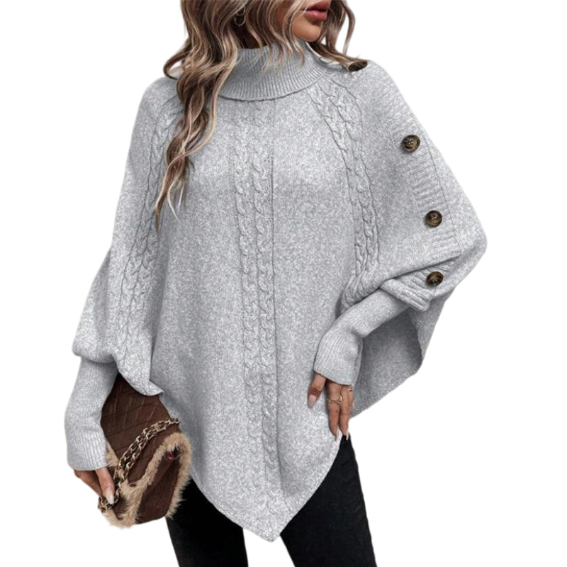 Dam Elegant Hög Hals Asymmetrisk Fåll Cape Tröja