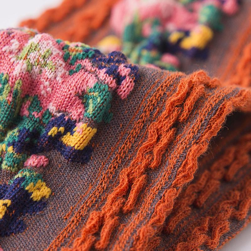 (5 par)Strumpor med broderad blommig vintage