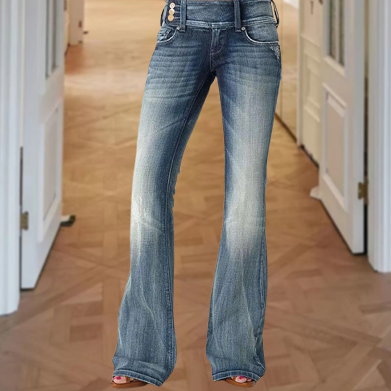 đ„đ„Midiross Vintage Button Side Design Jeans med utsvĂ€ngd midja