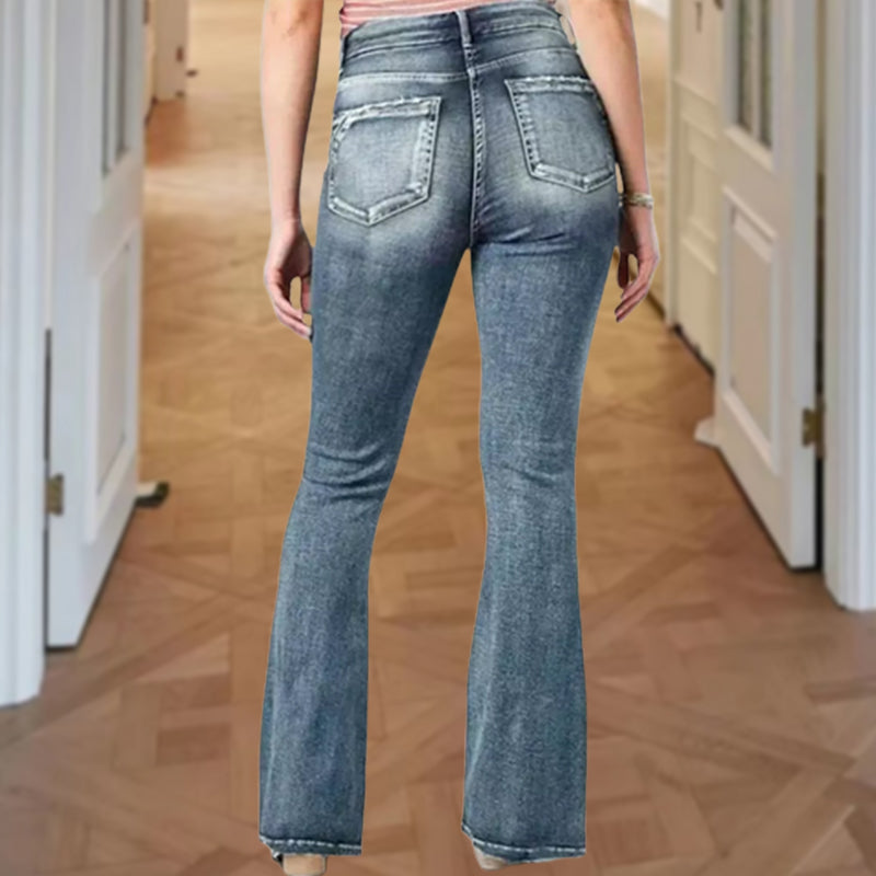 đ„đ„Midiross Vintage Button Side Design Jeans med utsvĂ€ngd midja