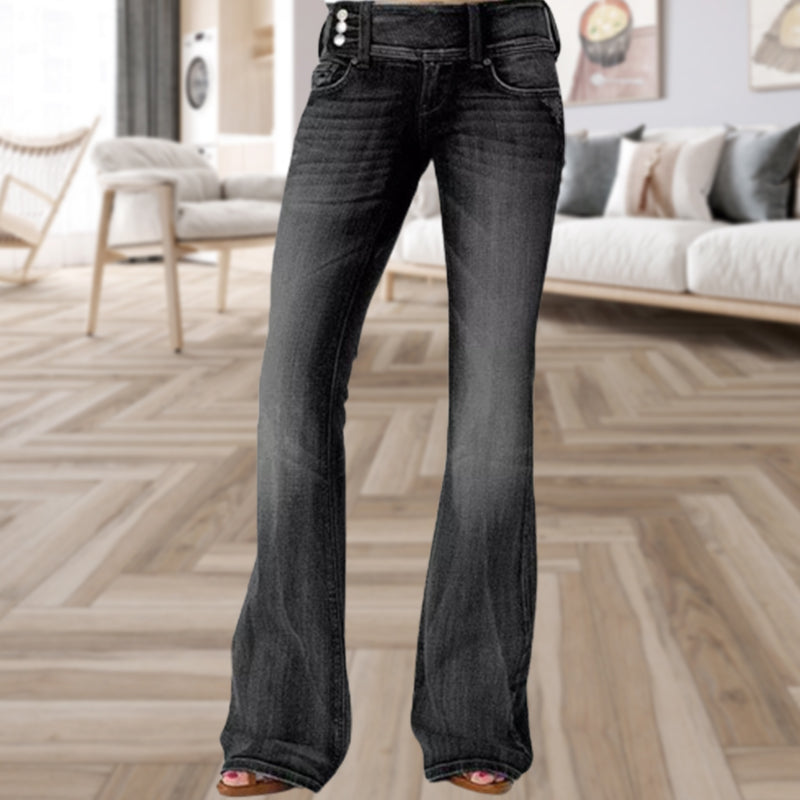 đ„đ„Midiross Vintage Button Side Design Jeans med utsvĂ€ngd midja