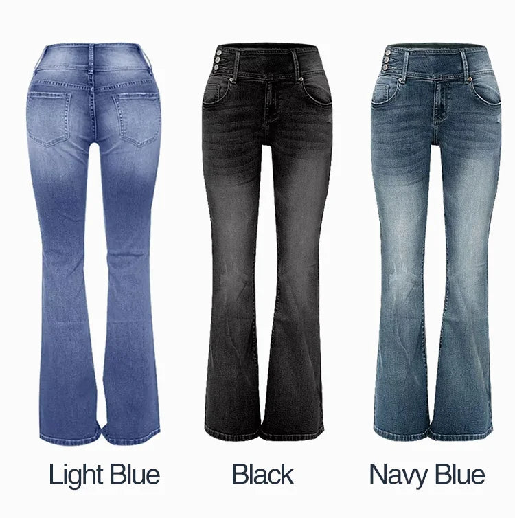 đ„đ„Midiross Vintage Button Side Design Jeans med utsvĂ€ngd midja