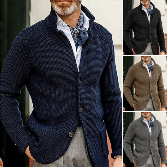 Elegant stickad fickjacka med uppslag för män( NY )