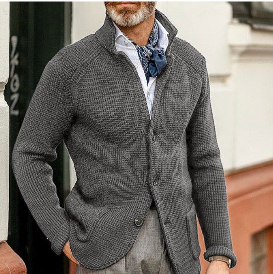 Elegant stickad fickjacka med uppslag för män( NY )