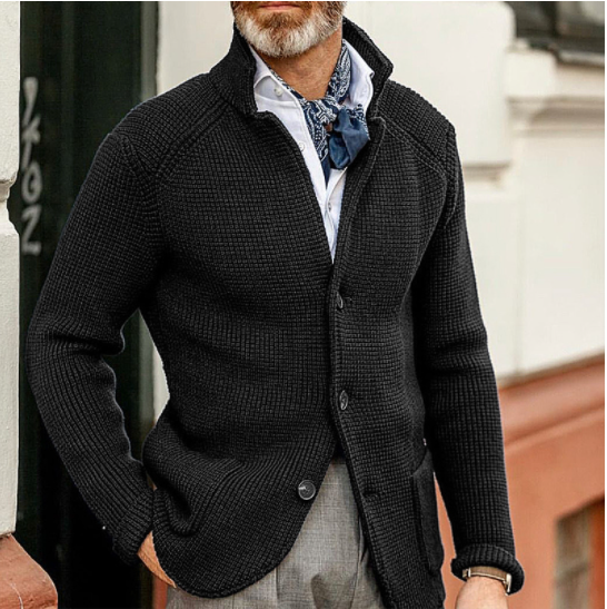 Elegant stickad fickjacka med uppslag för män( NY )