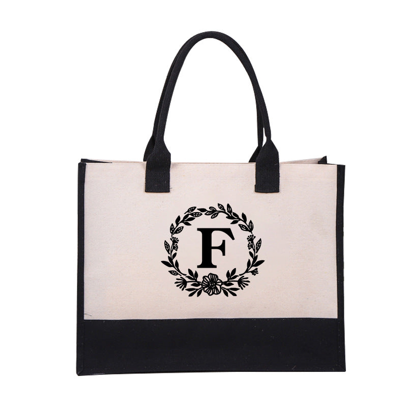 Nyårsrea - SPAR 48% AV🎁Perfekt present-DIY Bokstav Canvas Bag Kvinnor Hit Color Simple Shoulder Shopping Tote Handväska