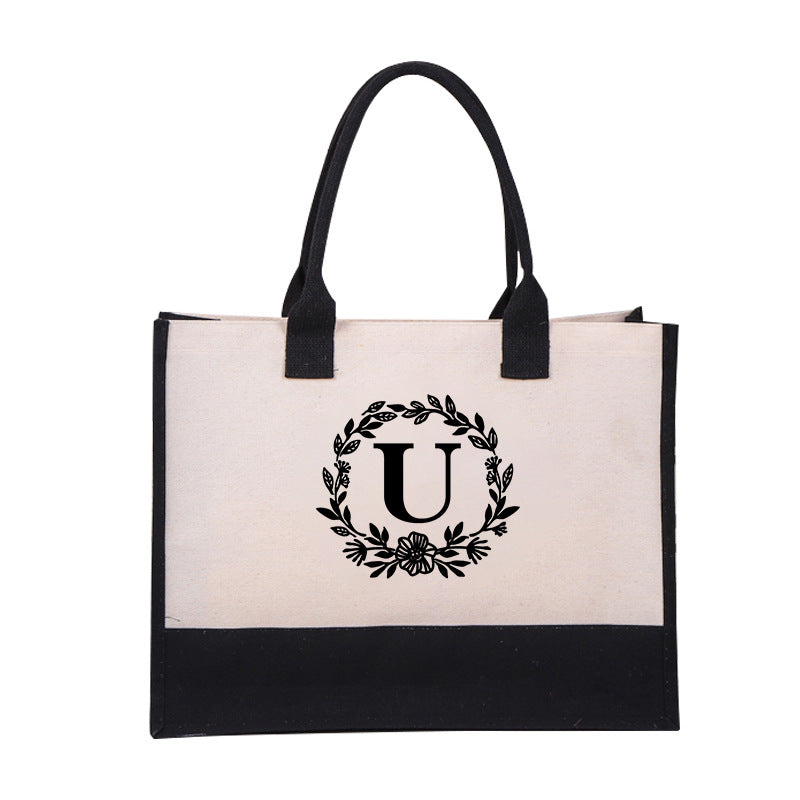Nyårsrea - SPAR 48% AV🎁Perfekt present-DIY Bokstav Canvas Bag Kvinnor Hit Color Simple Shoulder Shopping Tote Handväska