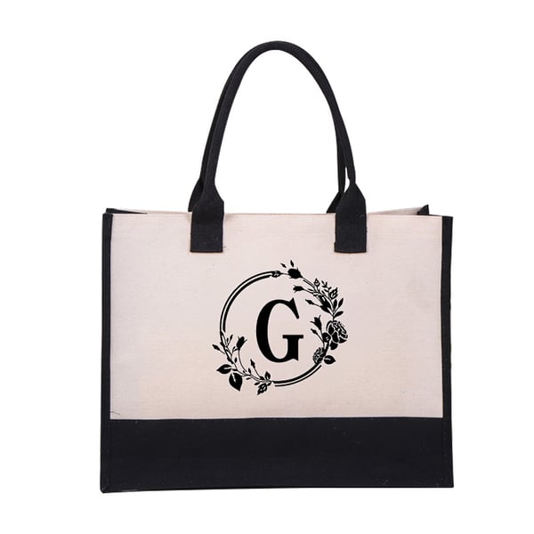 Nyårsrea - SPAR 48% AV🎁Perfekt present-DIY Bokstav Canvas Bag Kvinnor Hit Color Simple Shoulder Shopping Tote Handväska