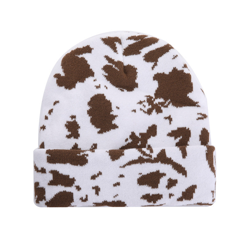 Unisex varm mössa i stickat ko- och leopardmönster