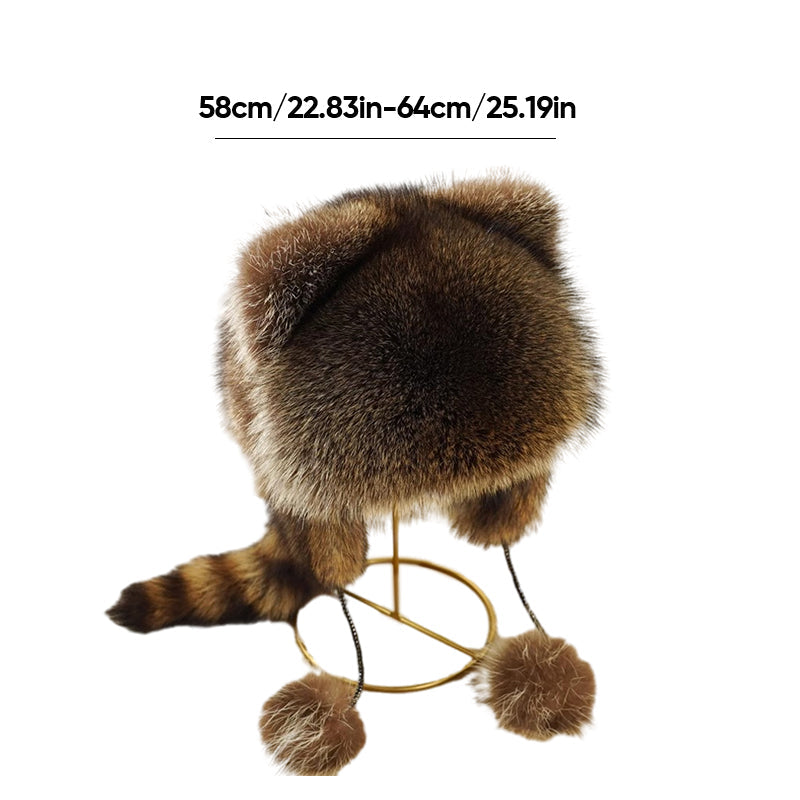 Söt Faux fur tvättbjörn svans förälder-barn plysch hatt