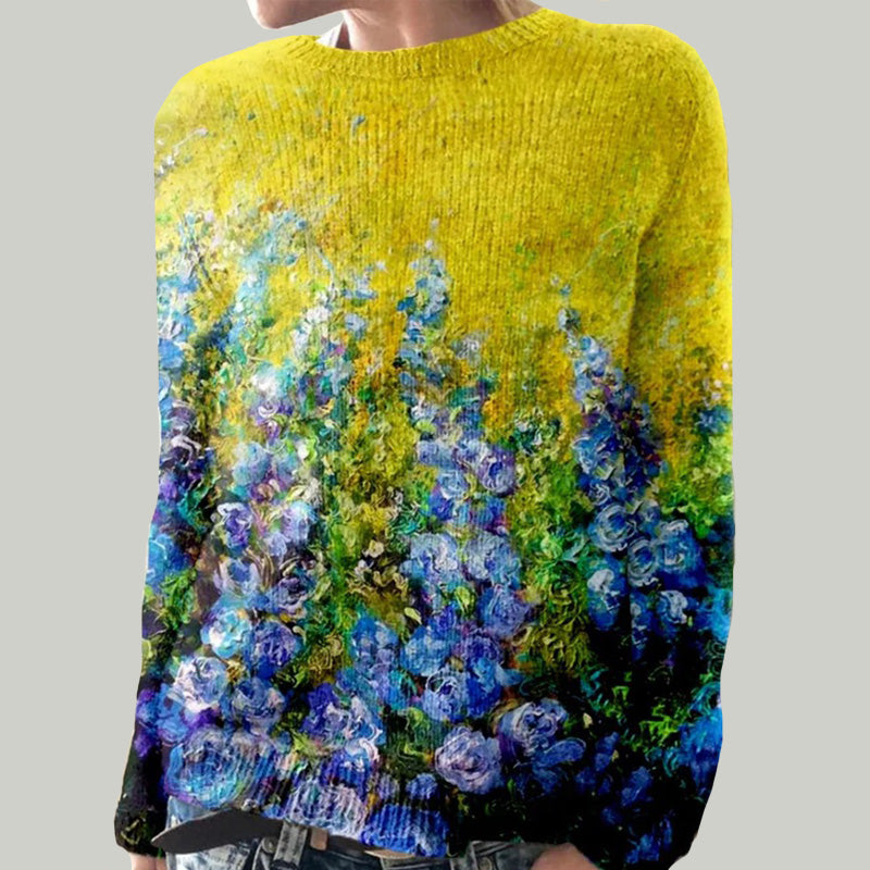 Färgglad vardagströja med romantiska blommönster för kvinnor