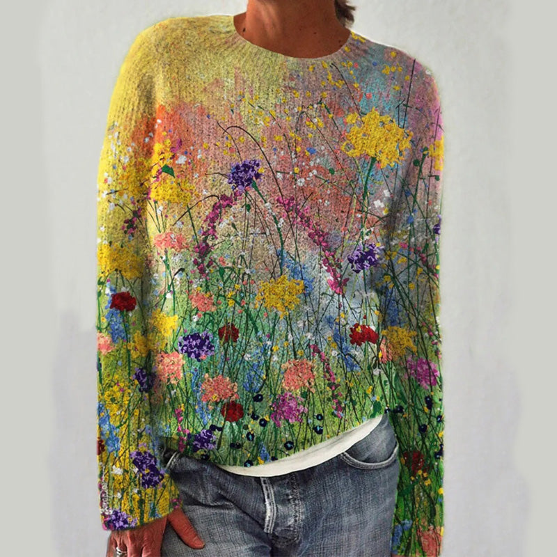 Färgglad vardagströja med romantiska blommönster för kvinnor