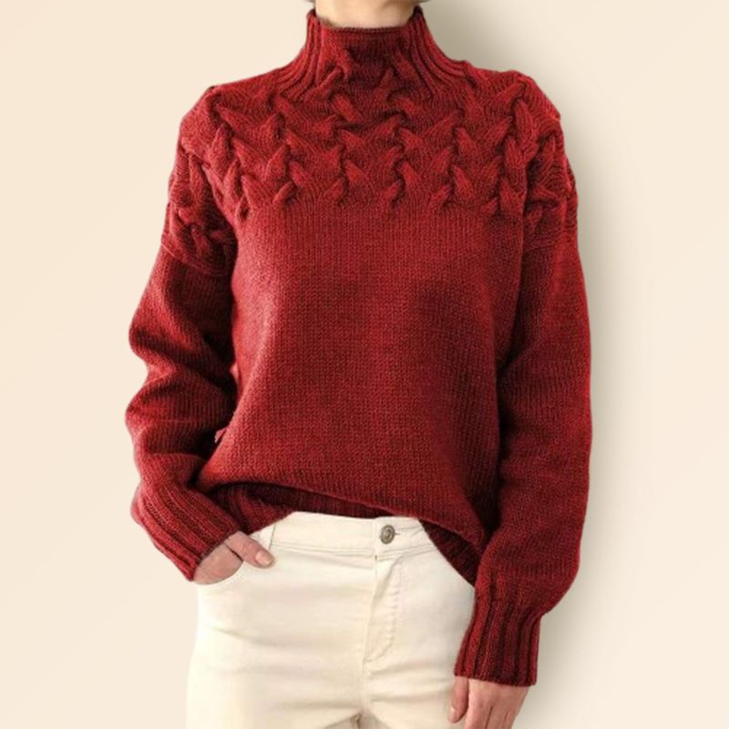 Stickad polotröja med pullover för kvinnor