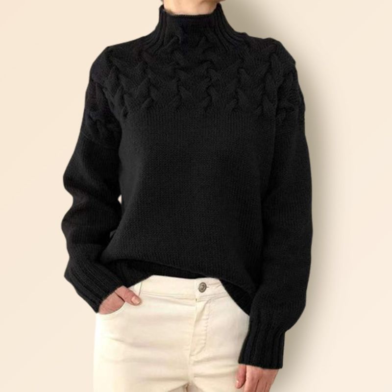 Stickad polotröja med pullover för kvinnor