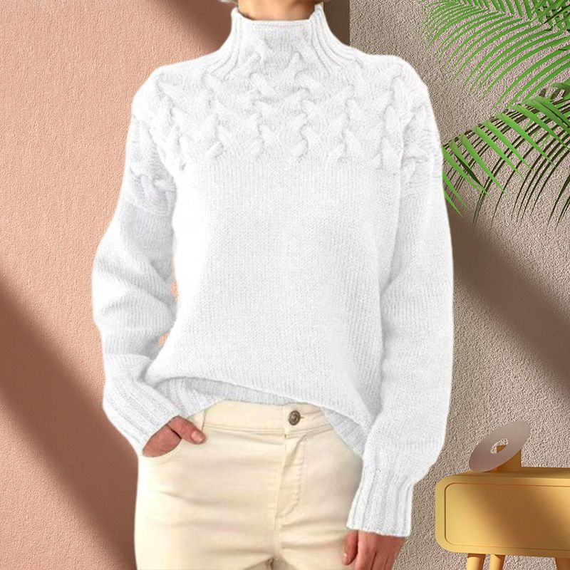 Stickad polotröja med pullover för kvinnor
