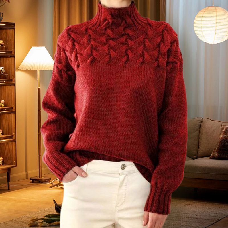 Stickad polotröja med pullover för kvinnor