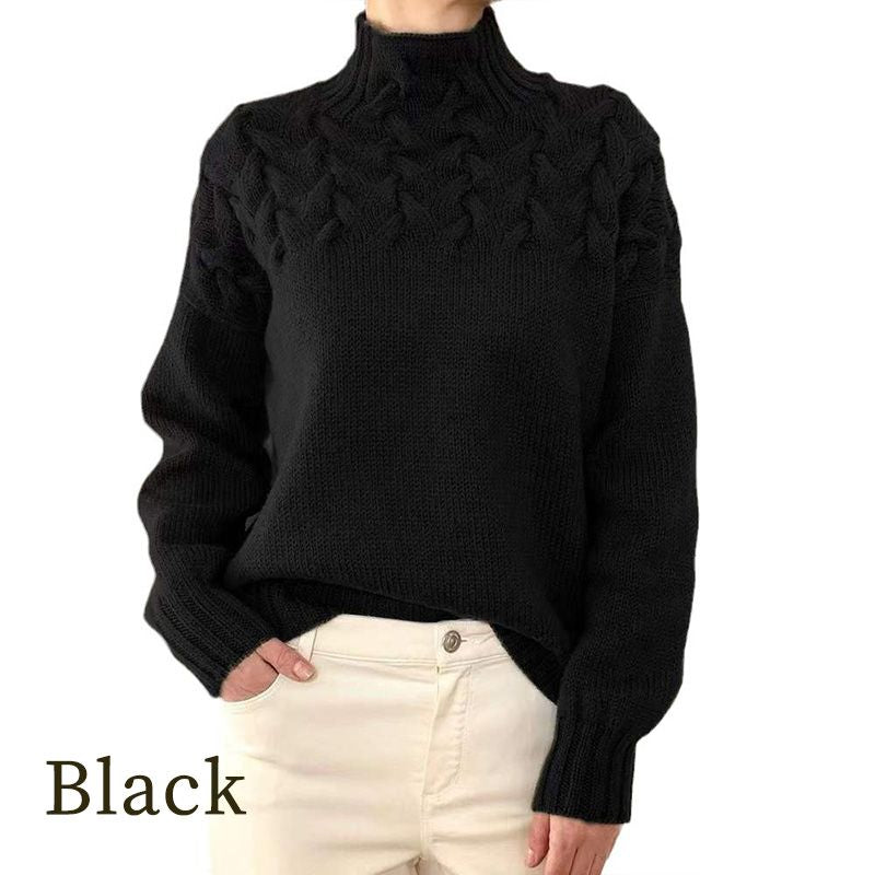 Stickad polotröja med pullover för kvinnor