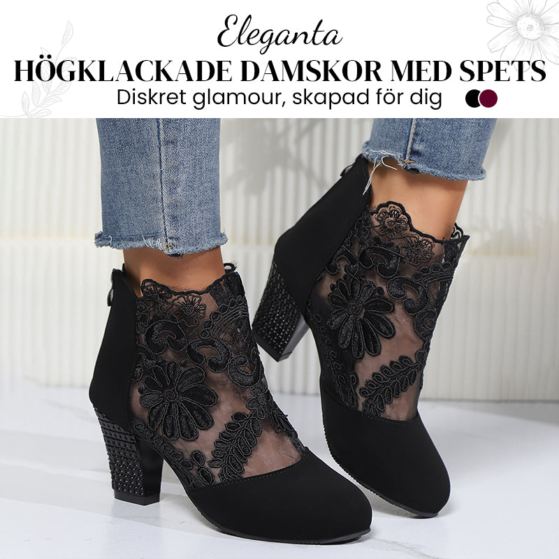 Höga klackar med spets för kvinnor, sommar och elegant