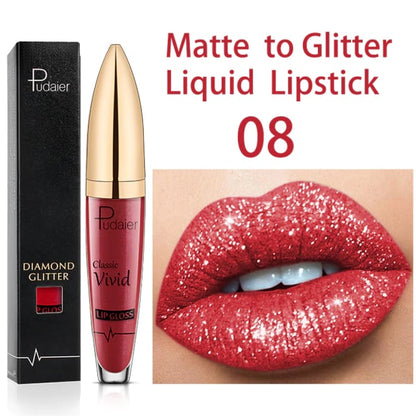 Diamond Lip Gloss Matte To Glitter Flytande läppstift Vattentätt🎁