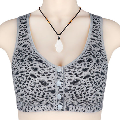 🔥Sista dagen för köp 1 få 2 gratis🔥Unwired Front Button Leopard Print Plus Size BH