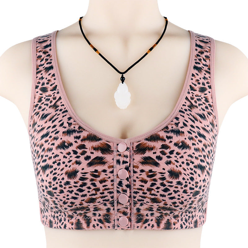 🔥Sista dagen för köp 1 få 2 gratis🔥Unwired Front Button Leopard Print Plus Size BH