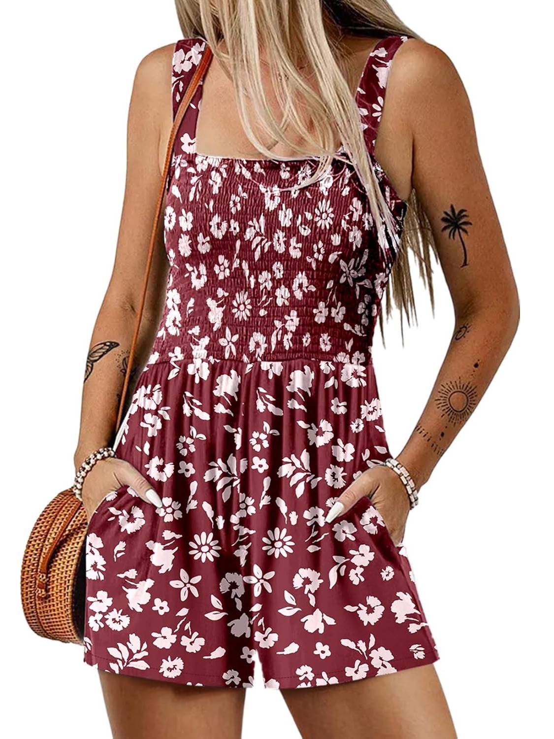 ⏰Hot Sale 49% rabatt💃Kvinnors sommar Fyrkantig halsringning Ärmlös Lös avslappnad kort Romper med smock