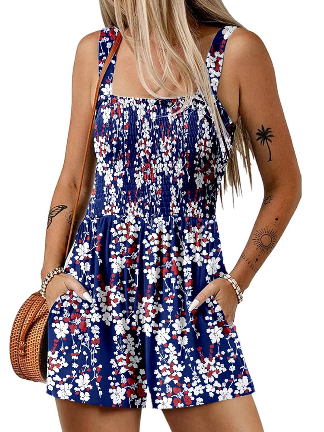 ⏰Hot Sale 49% rabatt💃Kvinnors sommar Fyrkantig halsringning Ärmlös Lös avslappnad kort Romper med smock