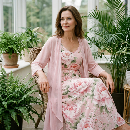 Elegant tvådelat klädset med blommönster för damer