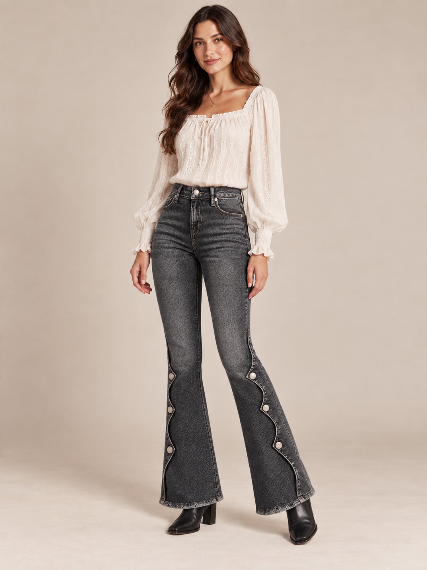 ⏰Sista dagen på rean – 50 % rabatt💃Damernas högmidjade slitna bootcut-jeans