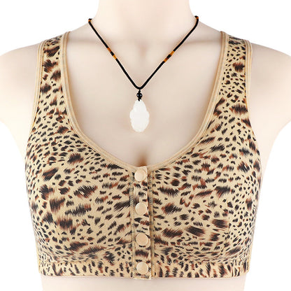 🔥Sista dagen för köp 1 få 2 gratis🔥Unwired Front Button Leopard Print Plus Size BH