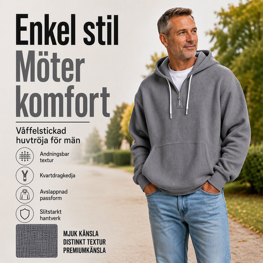 Huvtröja i stickat material med kort dragkedja för män
