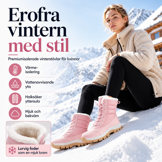 Vattentäta snökängor för dam med plyschfoder och skaft i mellanhöjd