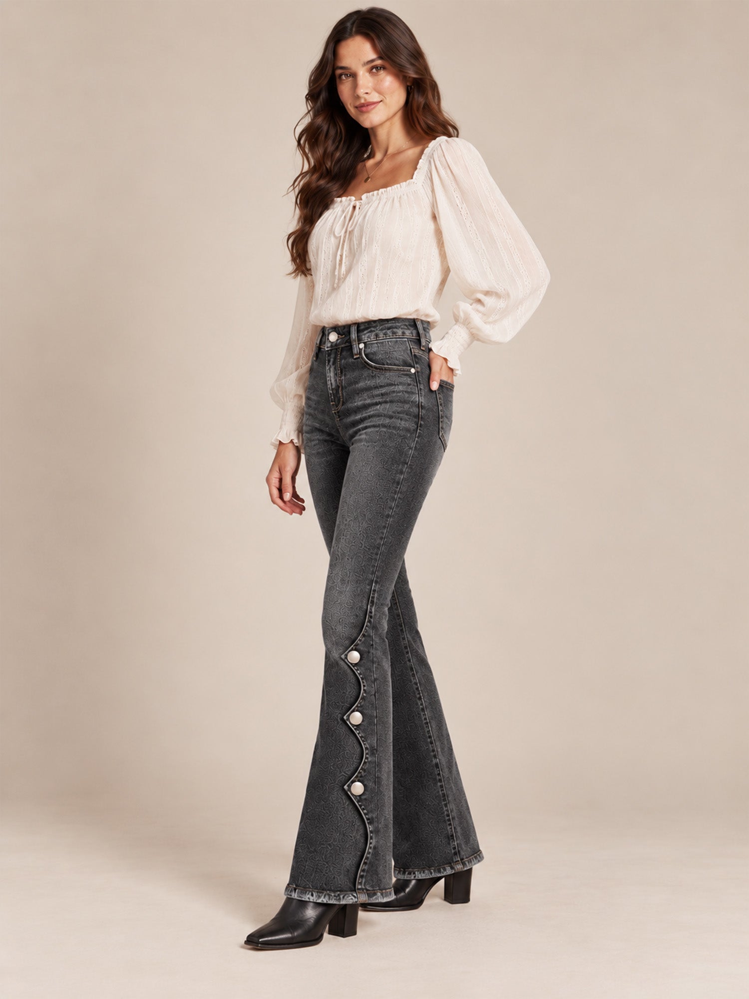 ⏰Sista dagen på rean – 50 % rabatt💃Damernas högmidjade slitna bootcut-jeans