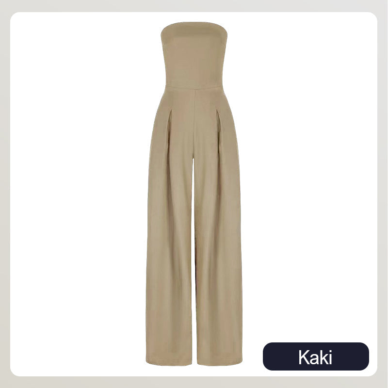 Kvinnors axelbandslös jumpsuit med fickor